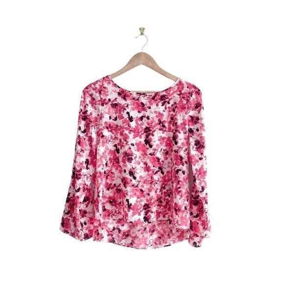 Calvin Klein Blouse Floral Pullover Pink Women's S Adjustable Sleeves - Picture 1 of 9